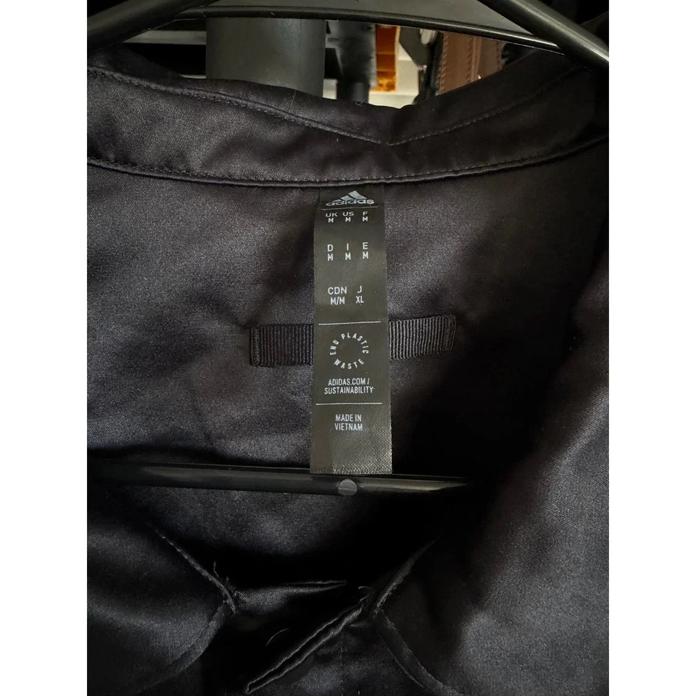 Adidas Sportswear Coach Jacket Mens Medium Black Satin Snap Front Windbreaker